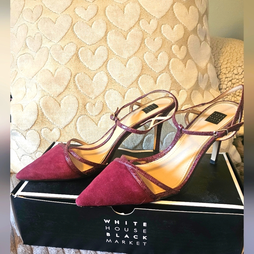 White House Black Market Burgundy Strappy Heels, Size 9M